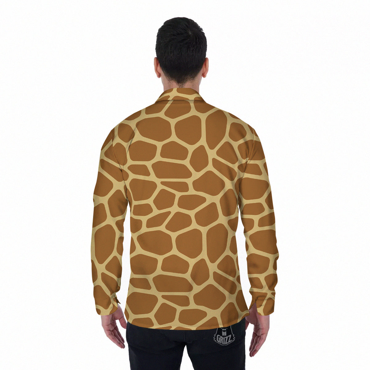 Giraffe Brown Yellow Print Pattern Men's Long Sleeve Shirts-grizzshop