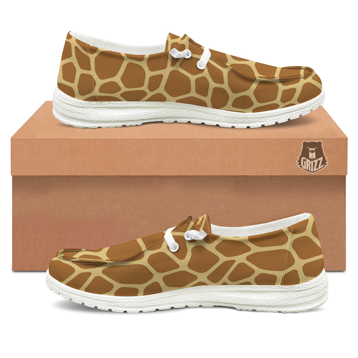 Giraffe Brown Yellow Print Pattern White Loafers-grizzshop