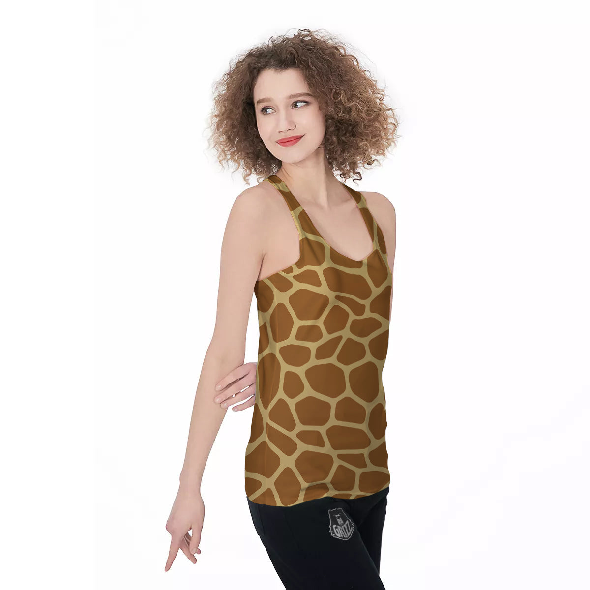 Giraffe Brown Yellow Print Pattern Women's Racerback Tank Top-grizzshop