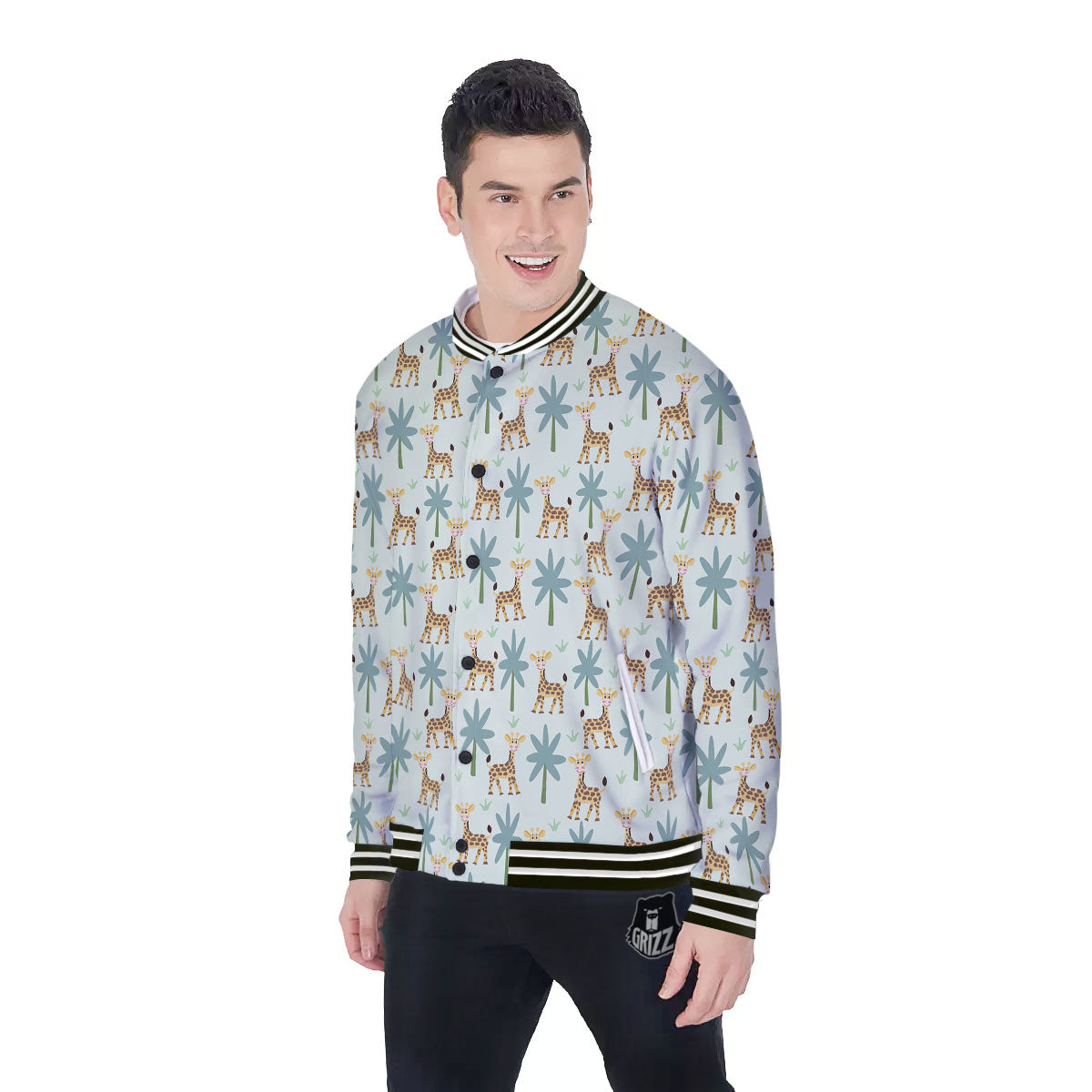 Giraffe Cartoon Print Pattern Baseball Jacket-grizzshop
