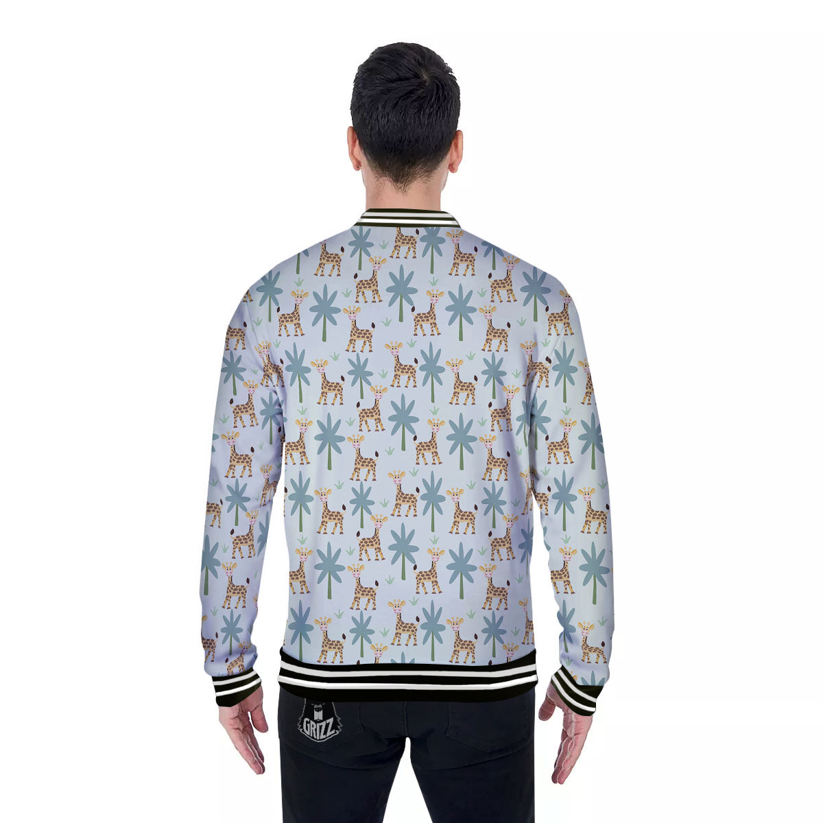 Giraffe Cartoon Print Pattern Baseball Jacket-grizzshop