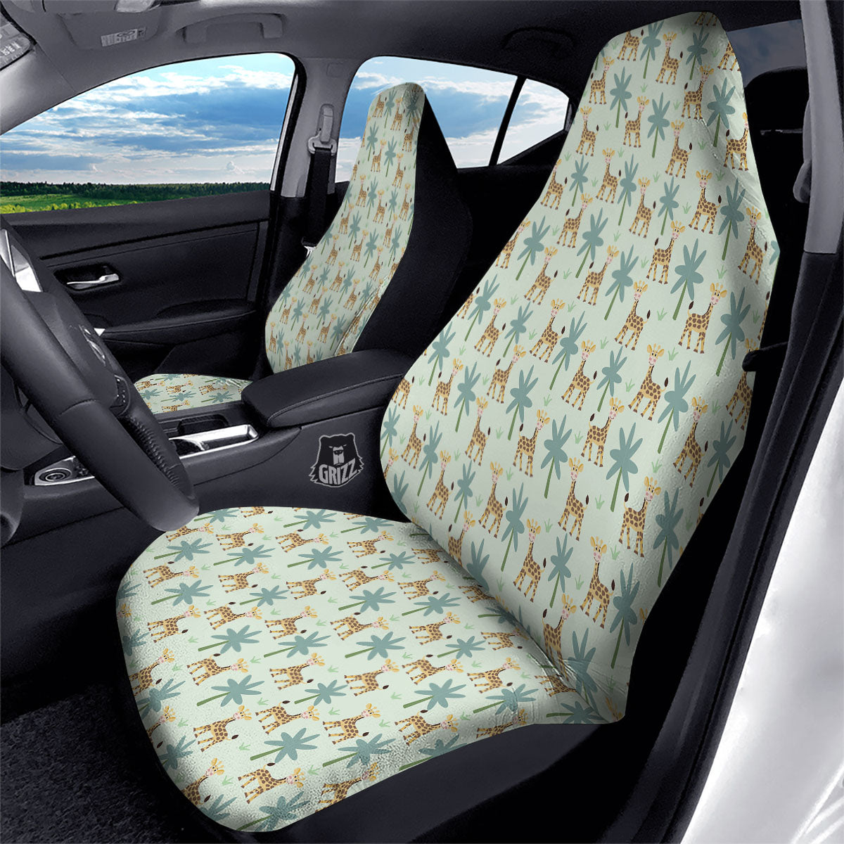 Giraffe Cartoon Print Pattern Car Seat Covers-grizzshop