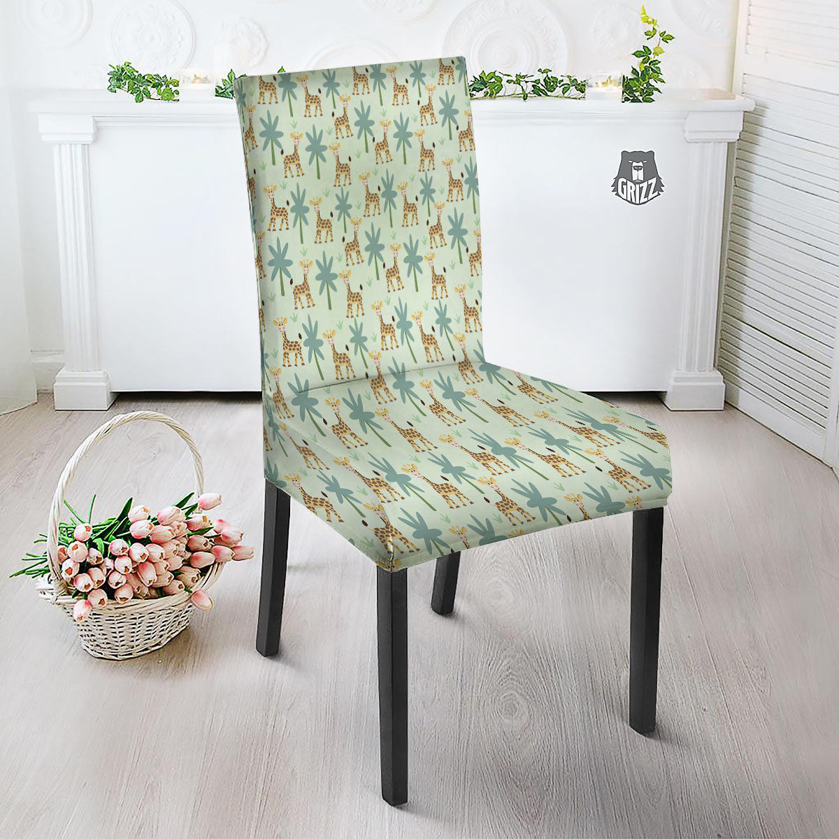 Giraffe Cartoon Print Pattern Dining Chair Slipcover-grizzshop
