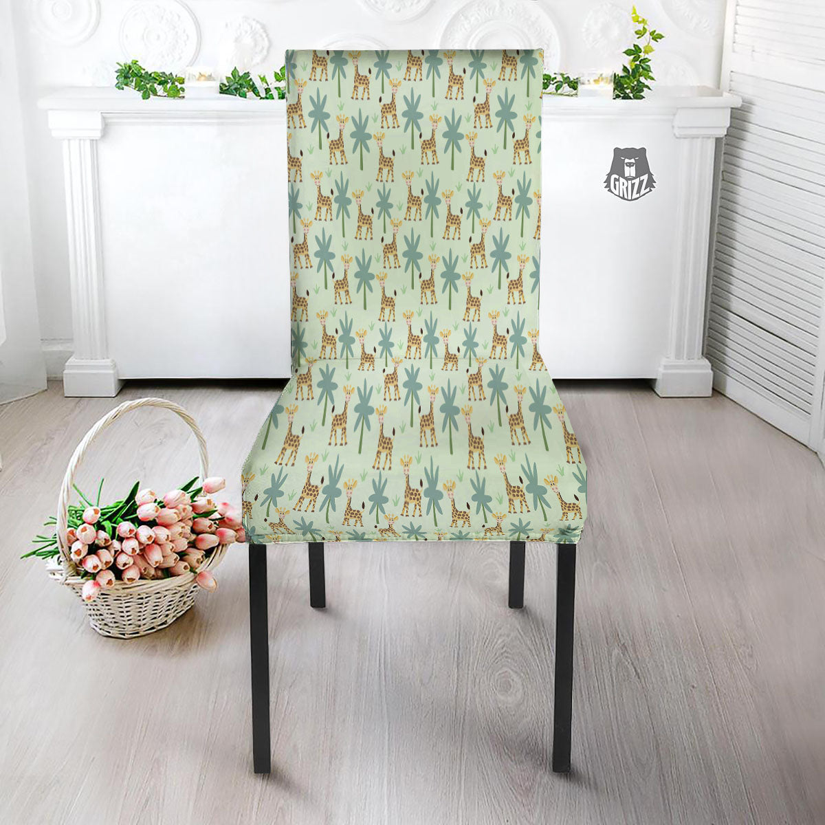 Giraffe Cartoon Print Pattern Dining Chair Slipcover-grizzshop