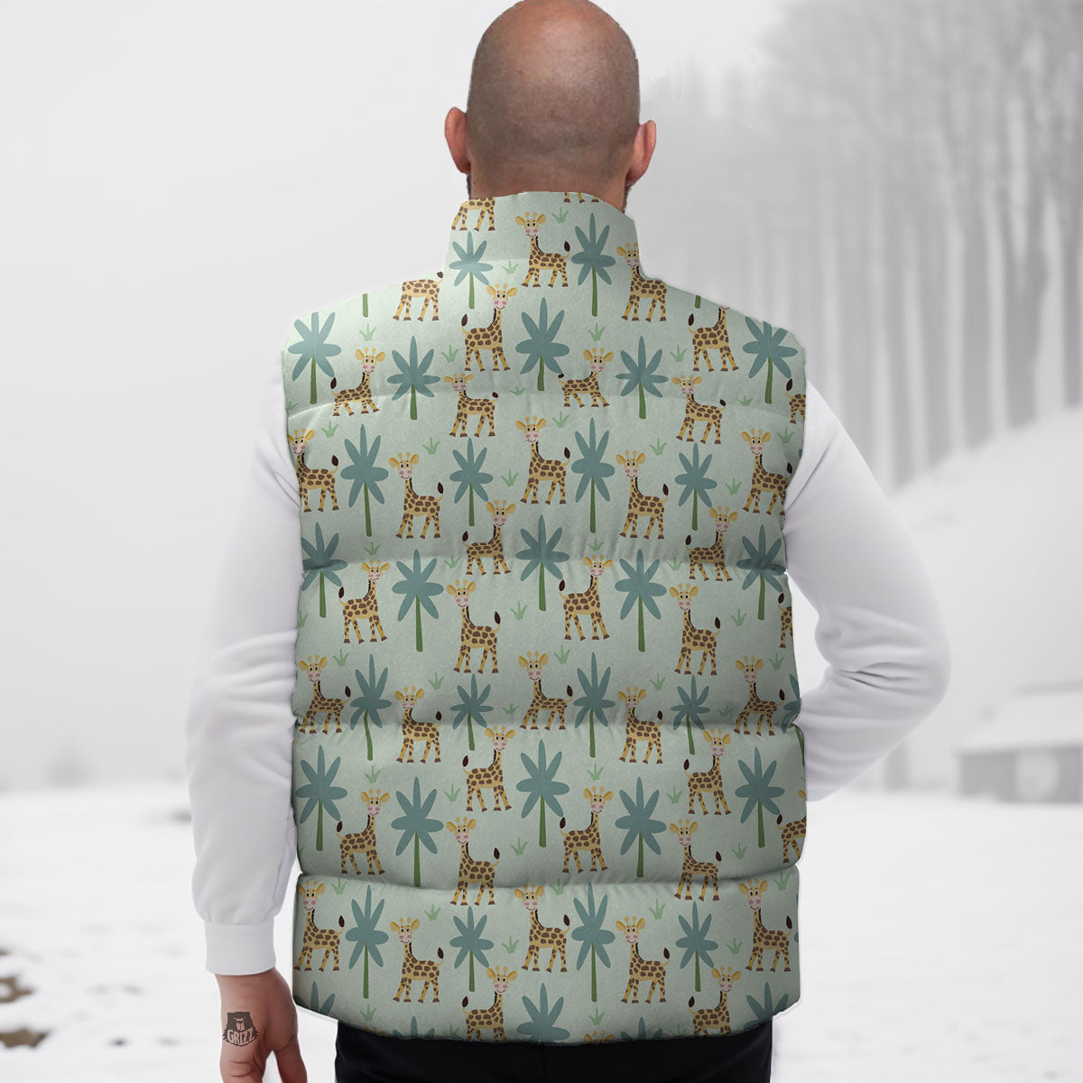 Giraffe Cartoon Print Pattern Down Vest
