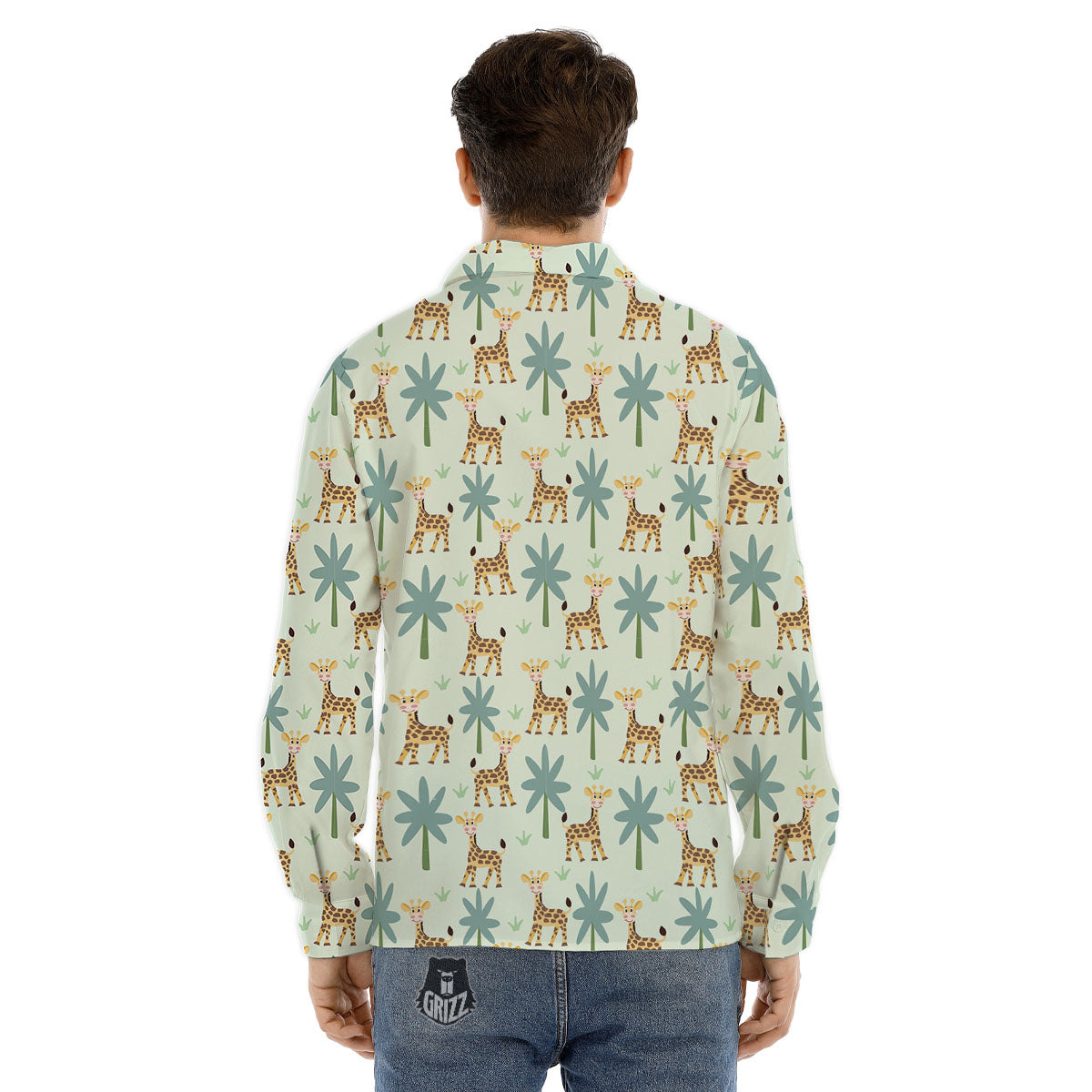 Giraffe Cartoon Print Pattern Men's Dress Shirts-grizzshop
