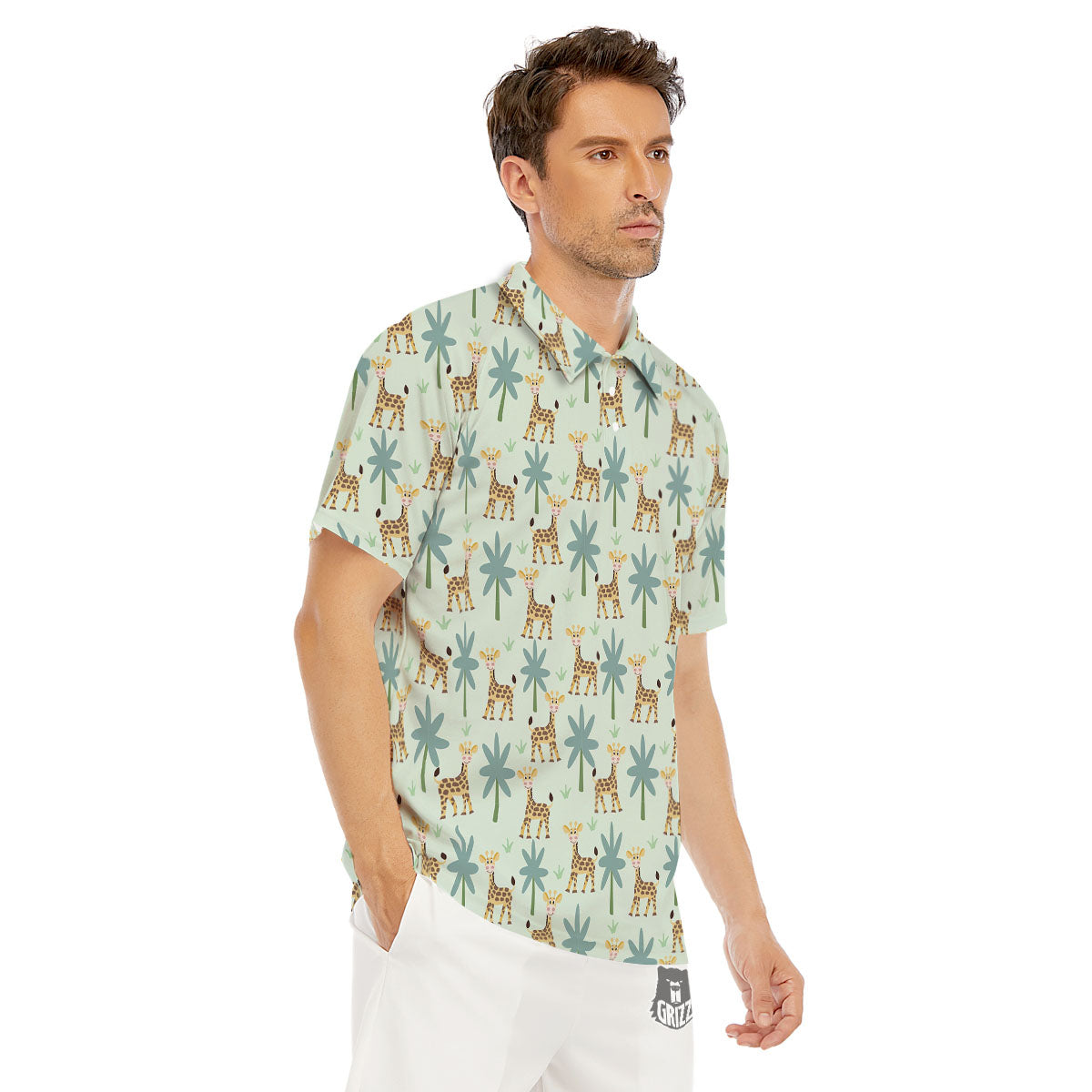 Giraffe Cartoon Print Pattern Men's Golf Shirts-grizzshop