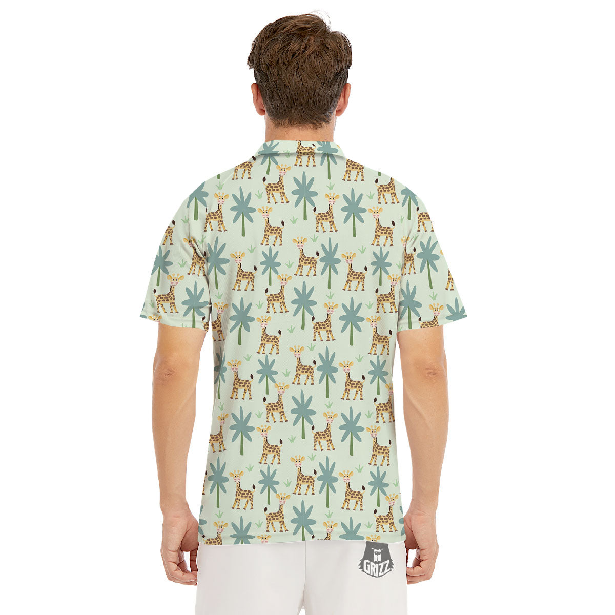 Giraffe Cartoon Print Pattern Men's Golf Shirts-grizzshop