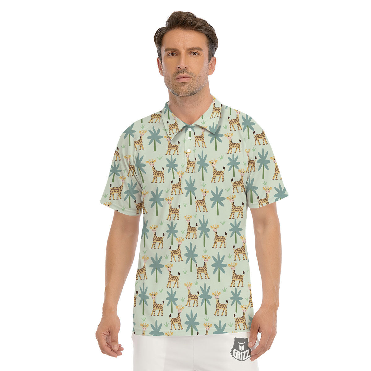 Giraffe Cartoon Print Pattern Men's Golf Shirts-grizzshop