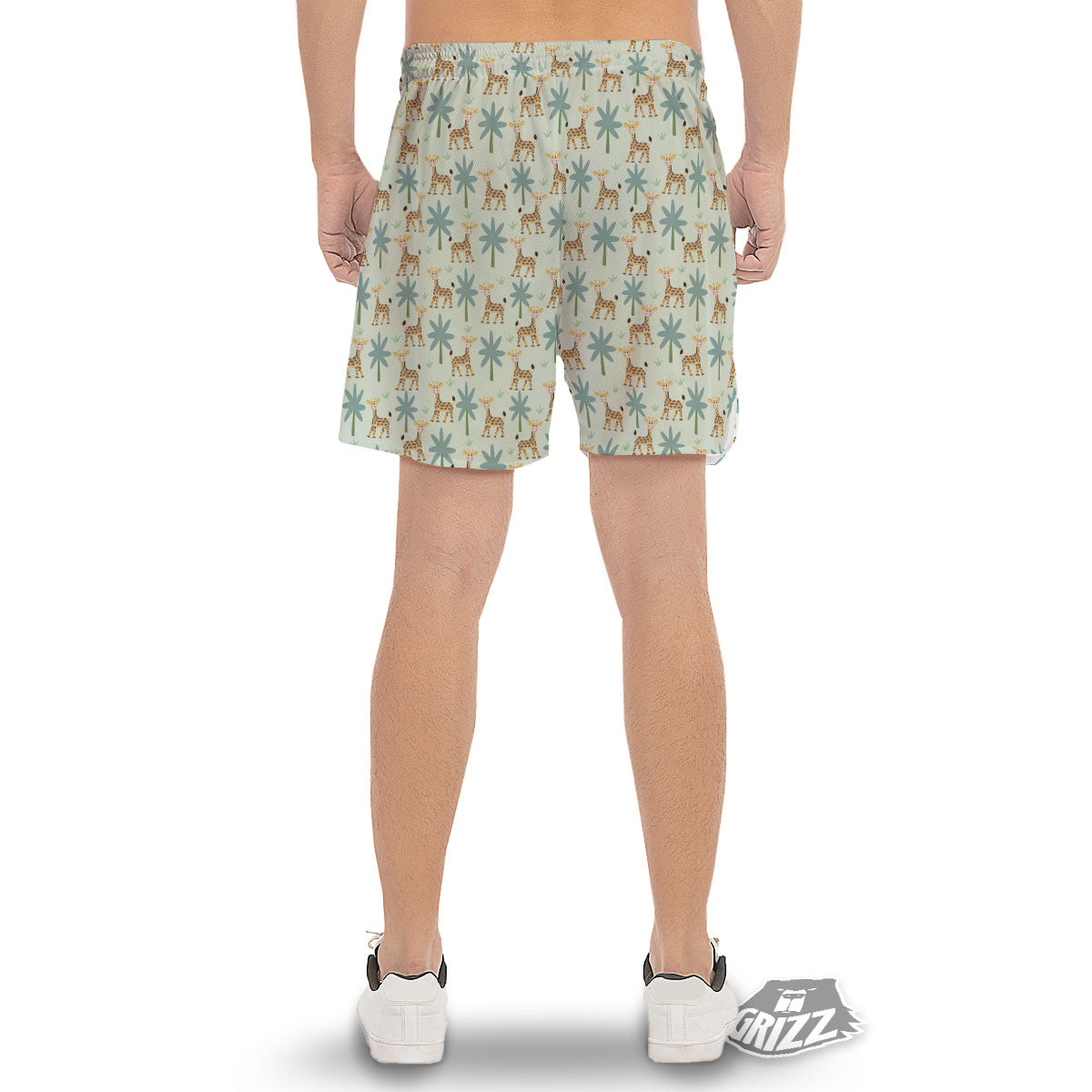 Giraffe Cartoon Print Pattern Men's Gym Shorts-grizzshop