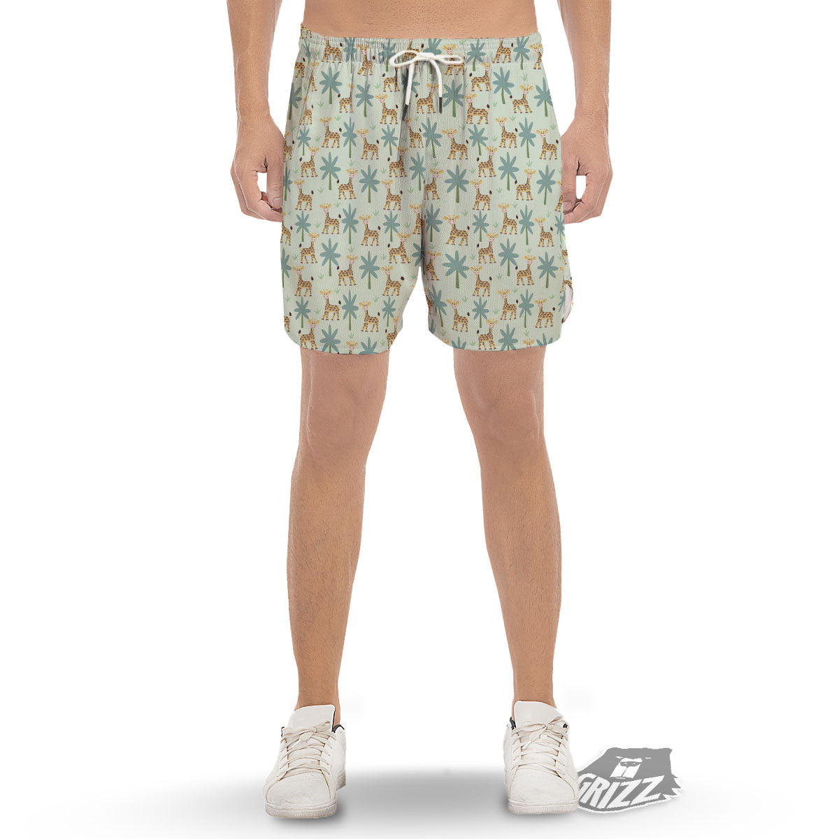 Giraffe Cartoon Print Pattern Men's Gym Shorts-grizzshop
