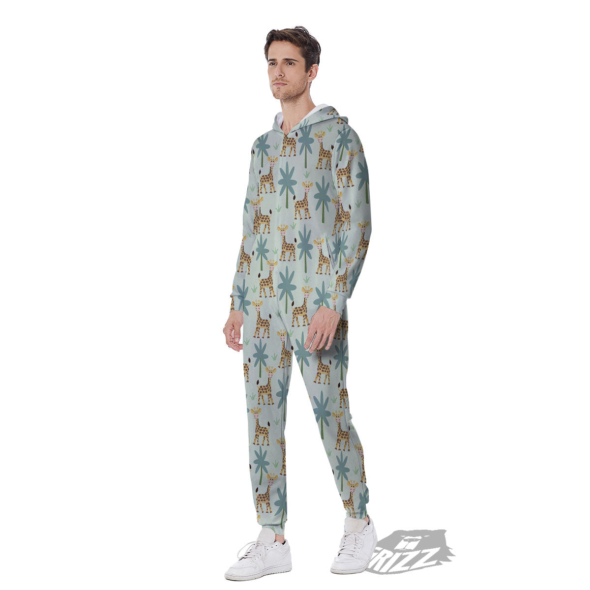 Giraffe Cartoon Print Pattern Men's Jumpsuit-grizzshop