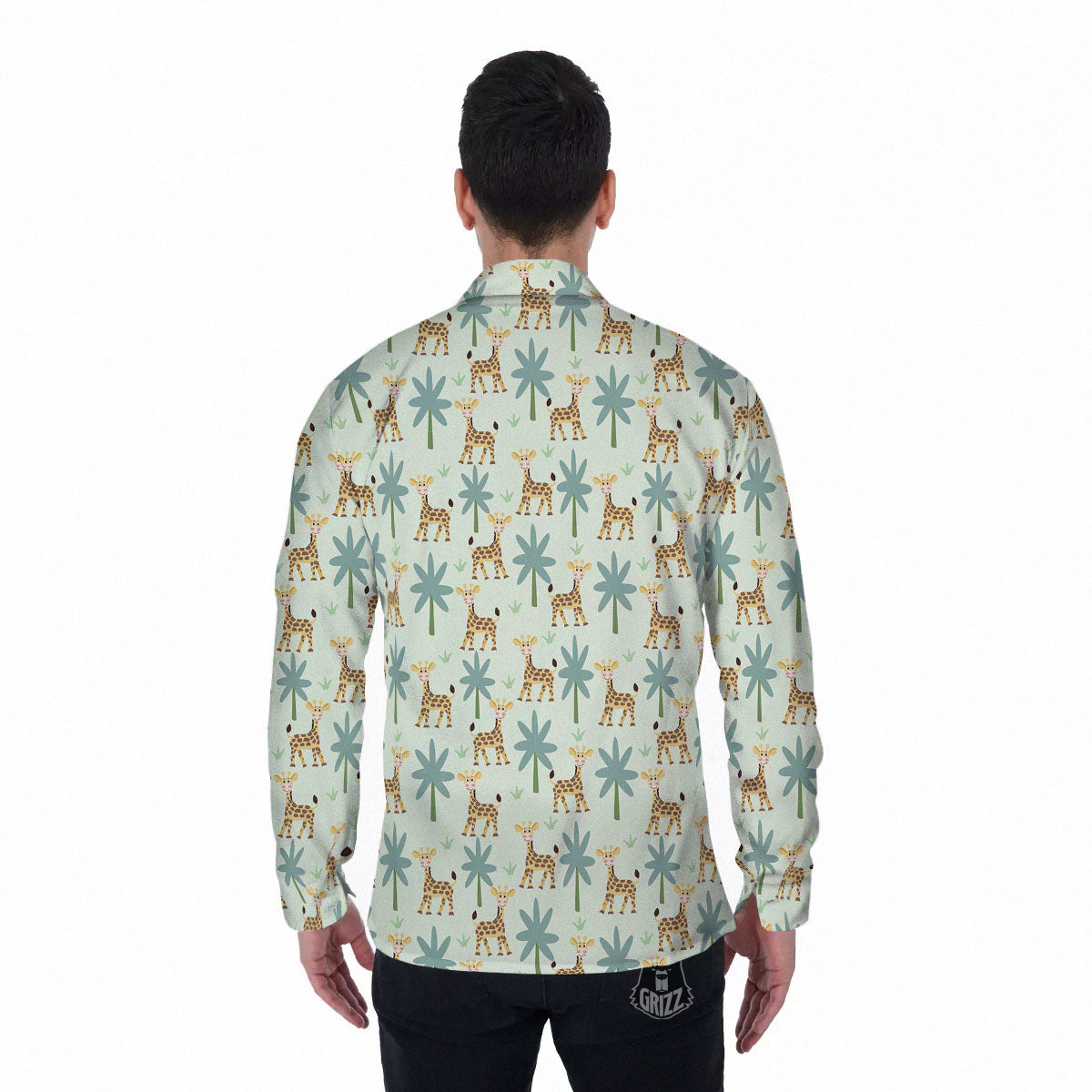 Giraffe Cartoon Print Pattern Men's Long Sleeve Shirts-grizzshop