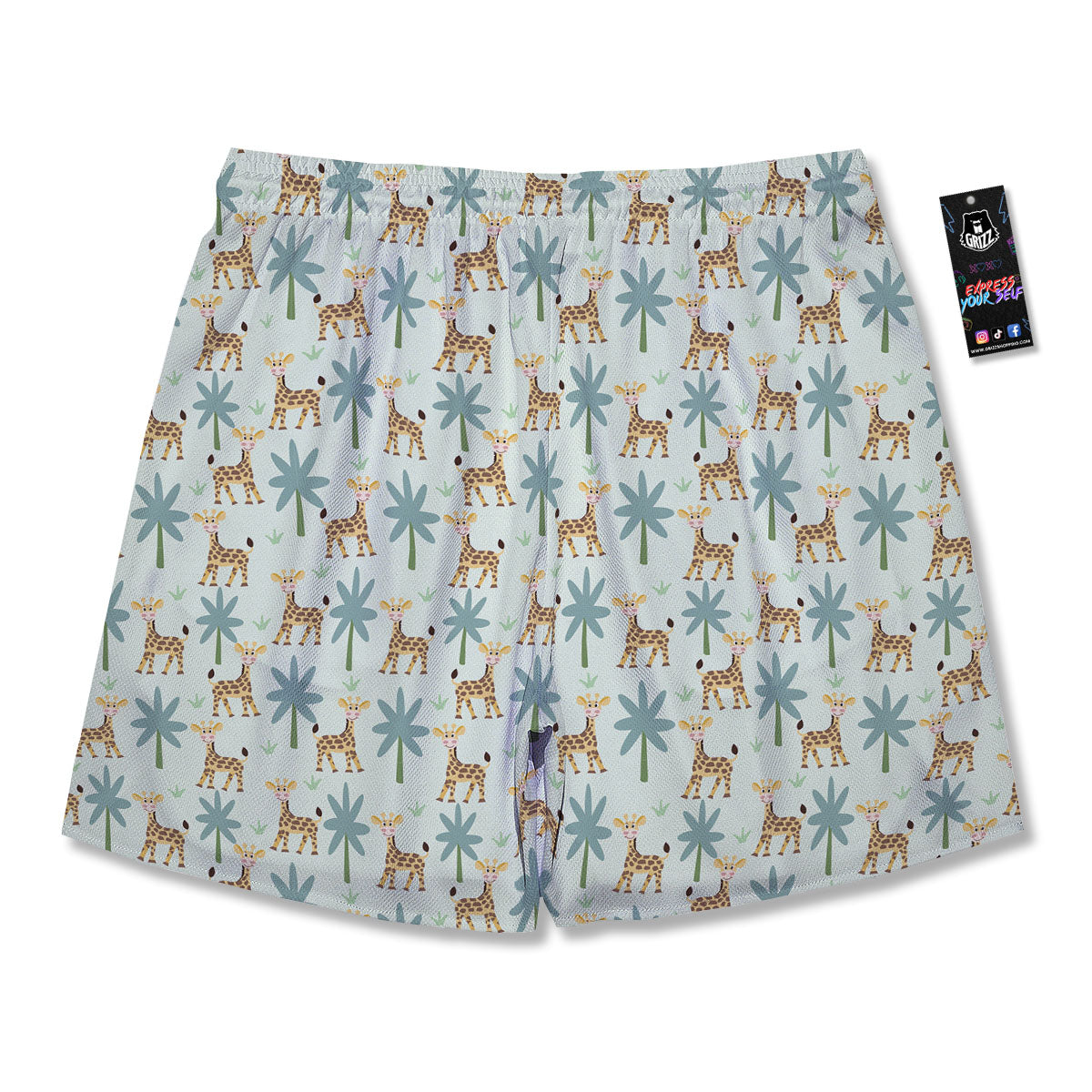 Giraffe Cartoon Print Pattern Men's Running Shorts-grizzshop