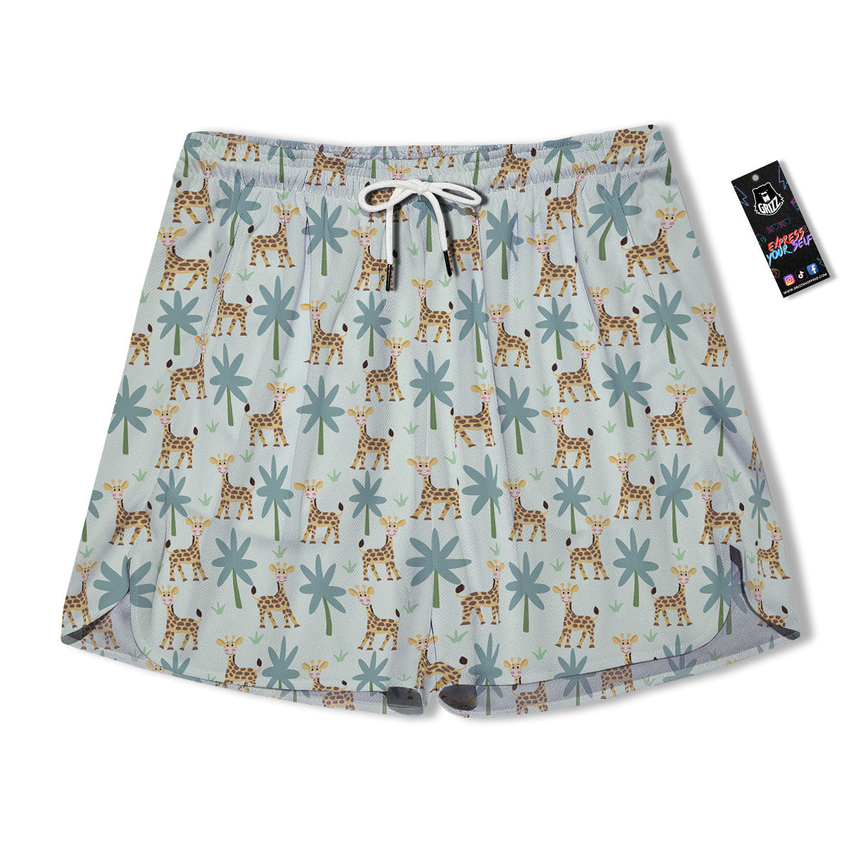 Giraffe Cartoon Print Pattern Men's Running Shorts-grizzshop