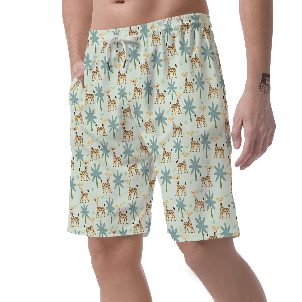 Giraffe Cartoon Print Pattern Men's Shorts-grizzshop