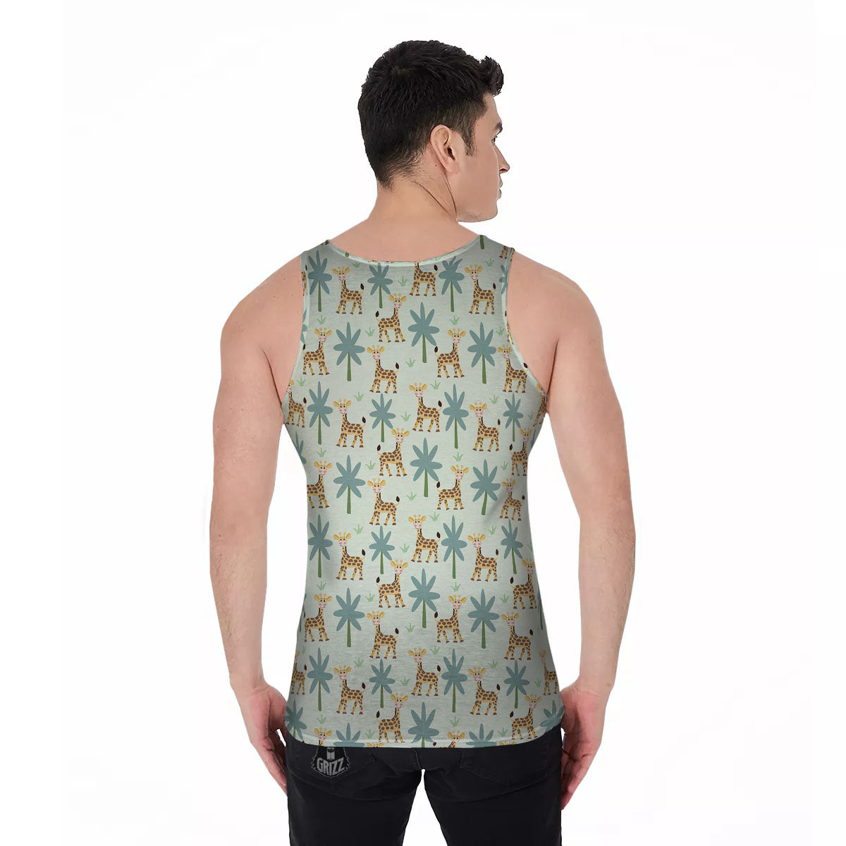 Giraffe Cartoon Print Pattern Men's Tank Top-grizzshop
