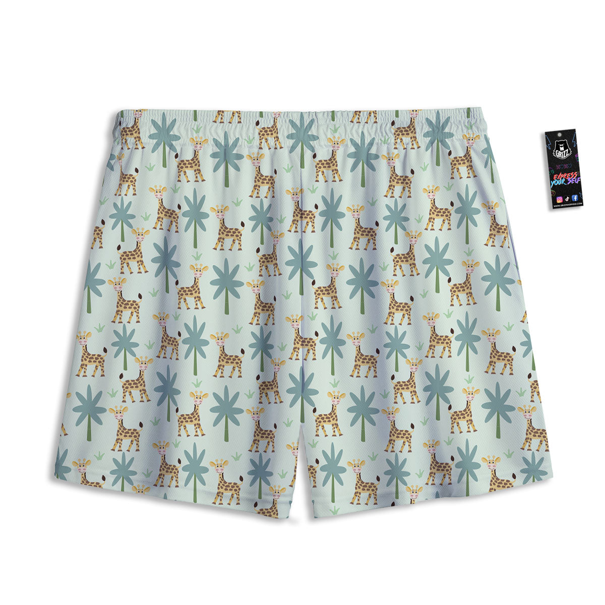 Giraffe Cartoon Print Pattern Mesh Shorts-grizzshop