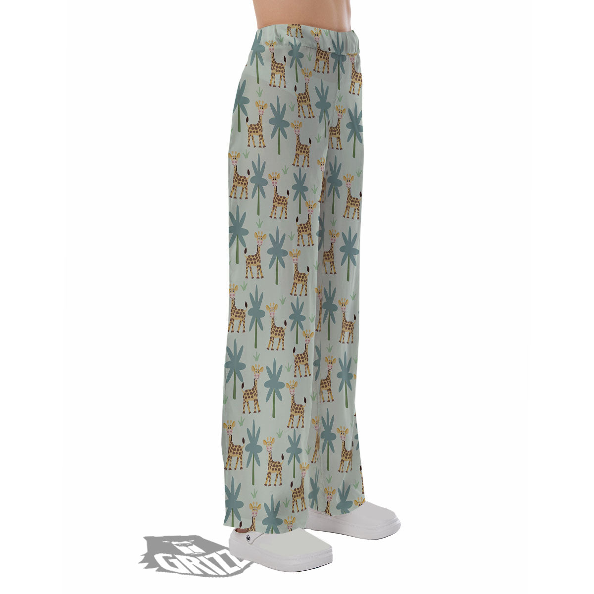 Giraffe Cartoon Print Pattern Pajama Pants-grizzshop