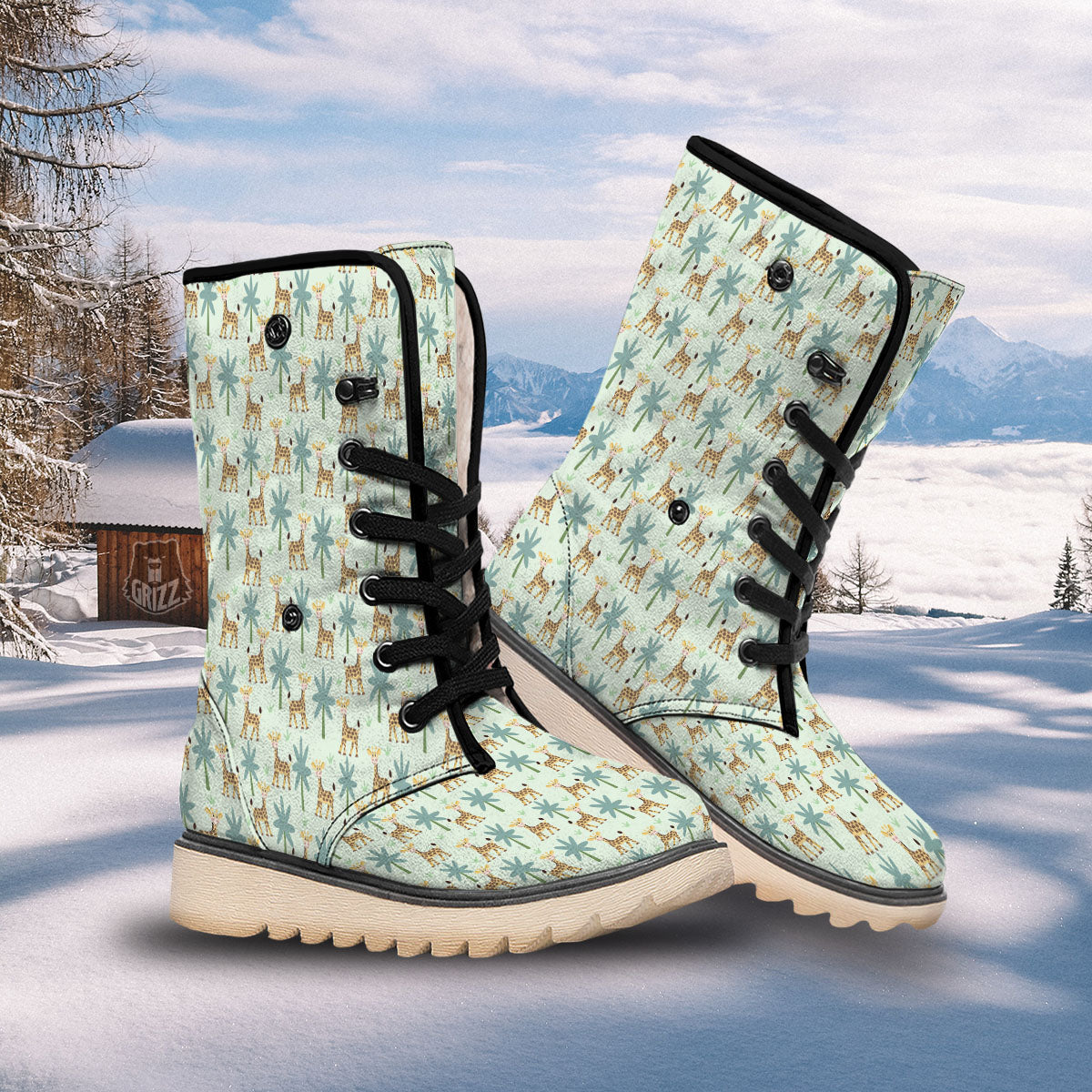 Giraffe Cartoon Print Pattern Snow Boots-grizzshop