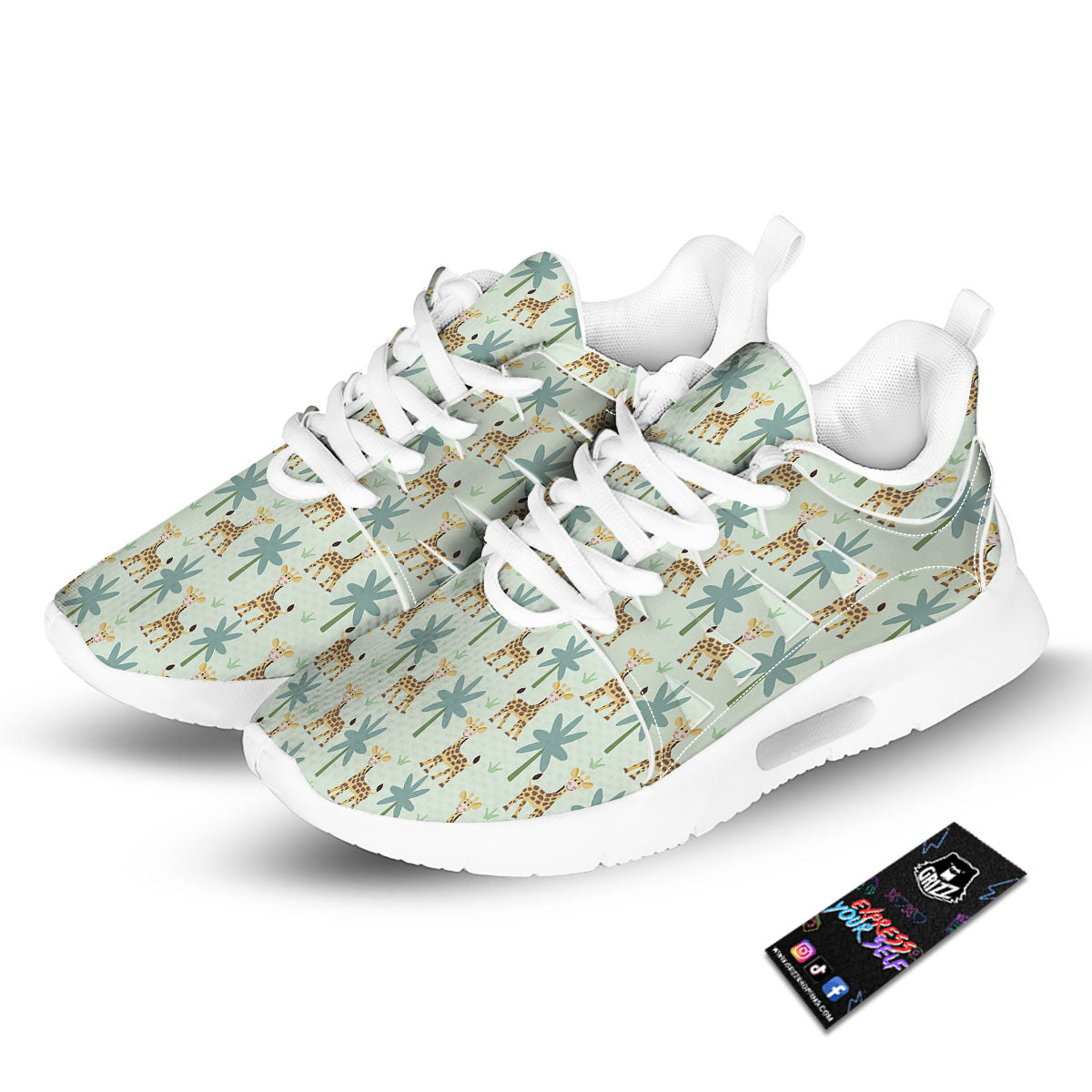 Giraffe Cartoon Print Pattern Tennis Shoes-grizzshop