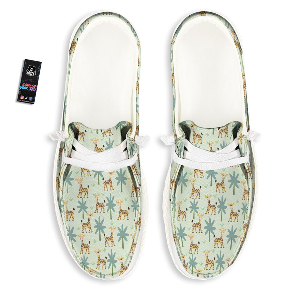 Giraffe Cartoon Print Pattern White Loafers-grizzshop