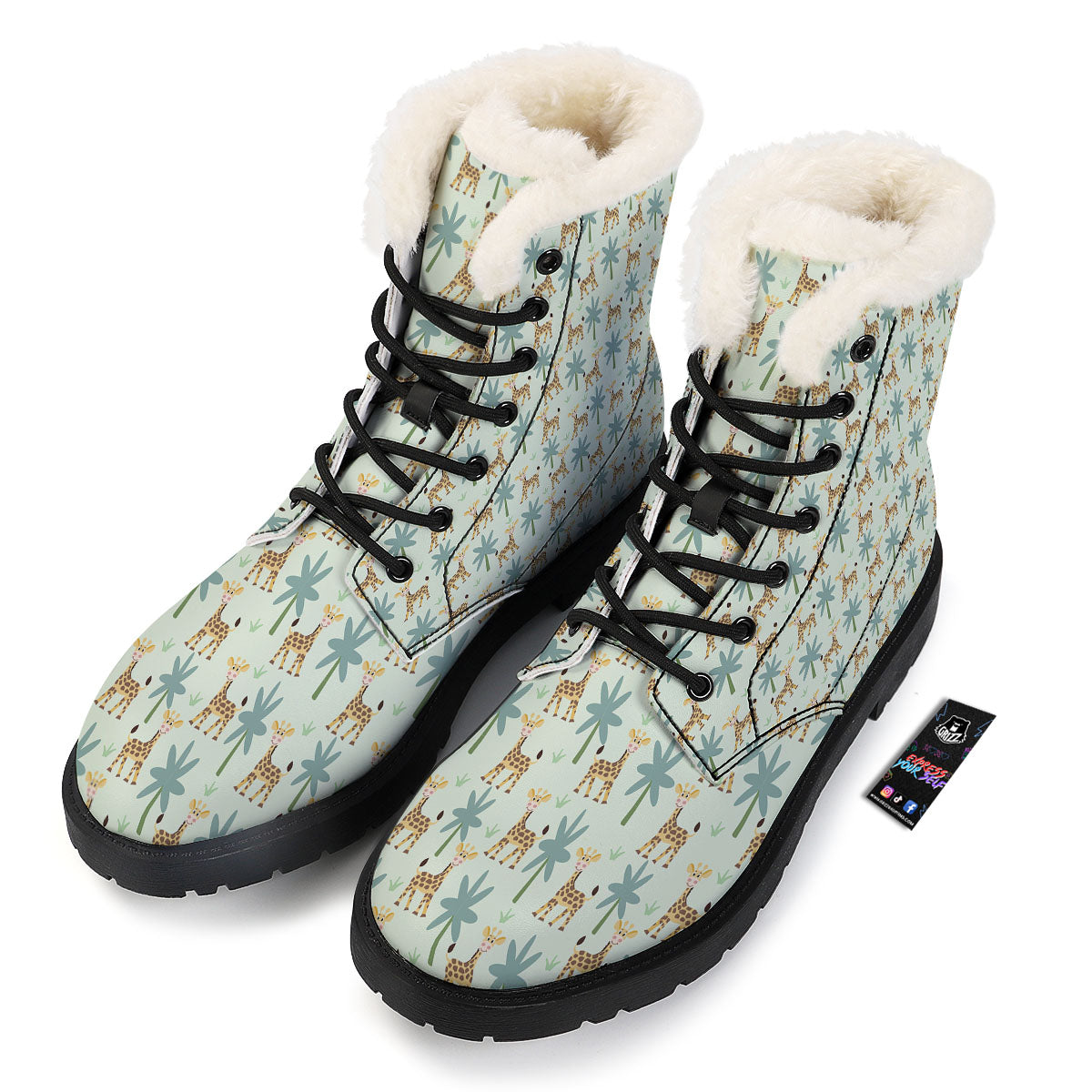 Giraffe Cartoon Print Pattern Winter Boots-grizzshop