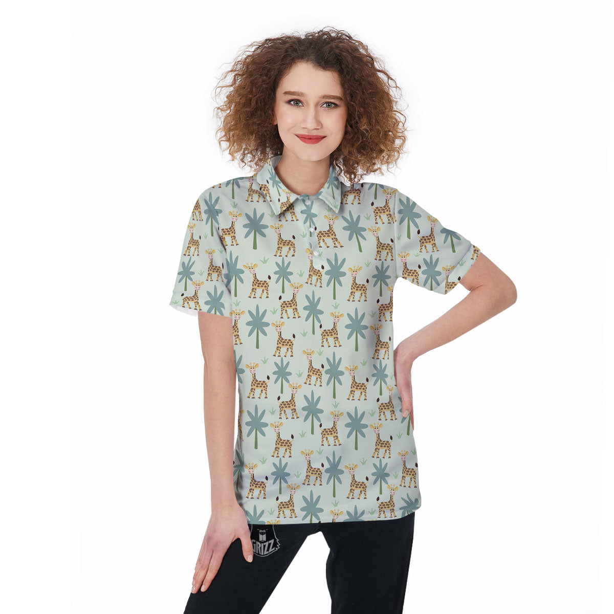 Giraffe Cartoon Print Pattern Women's Golf Shirts-grizzshop