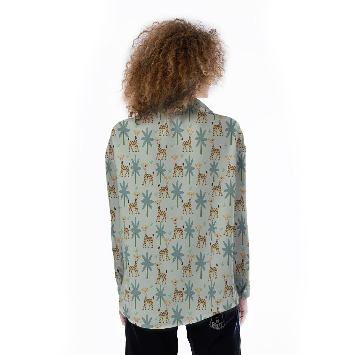 Giraffe Cartoon Print Pattern Women's Long Sleeve Shirts-grizzshop