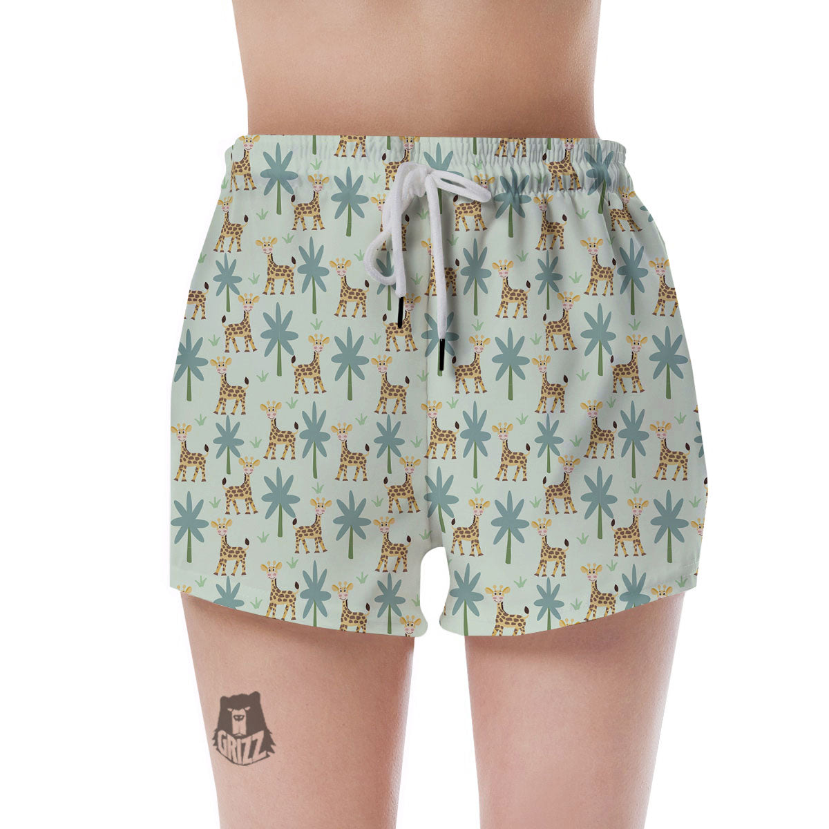 Giraffe Cartoon Print Pattern Women's Shorts-grizzshop