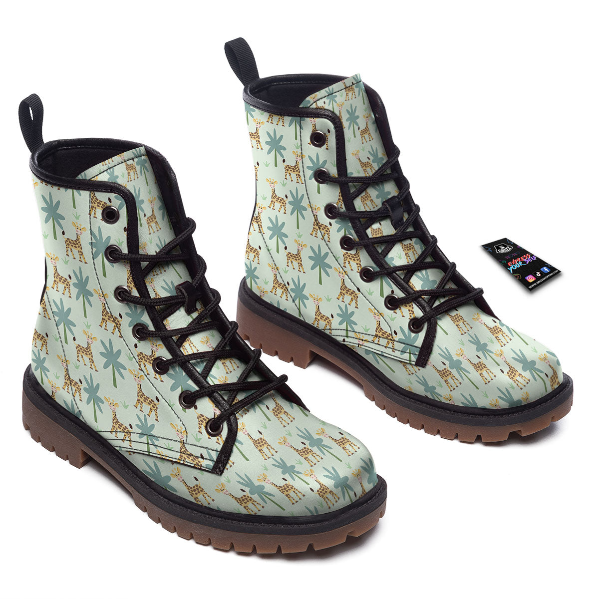 Giraffe Cartoon Print Pattern Work Boots-grizzshop