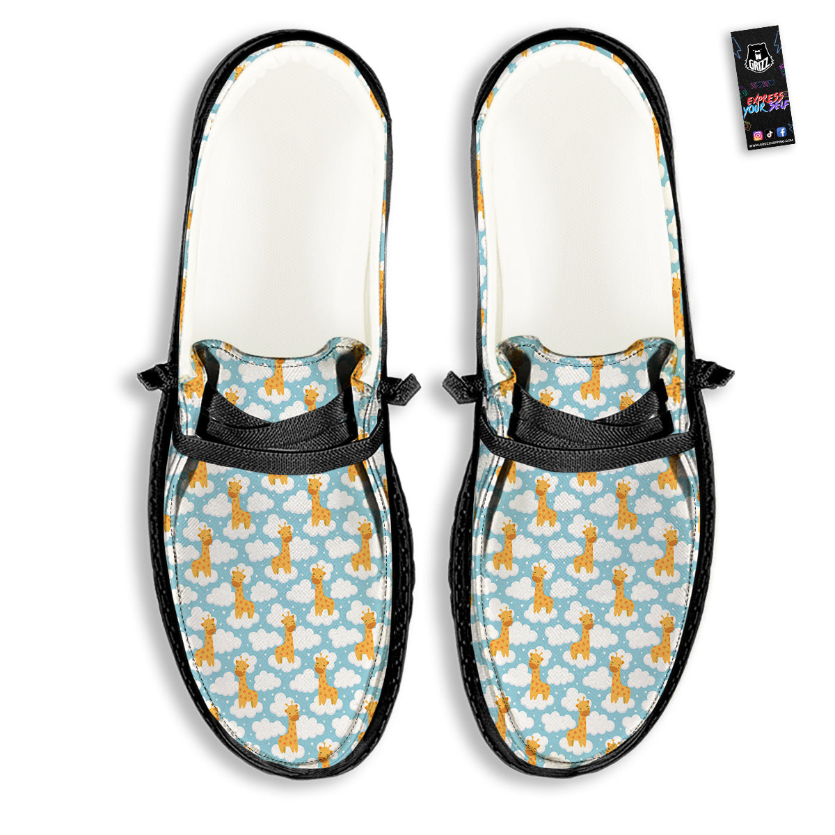 Giraffe Cute Cartoon Print Pattern Black Loafers-grizzshop