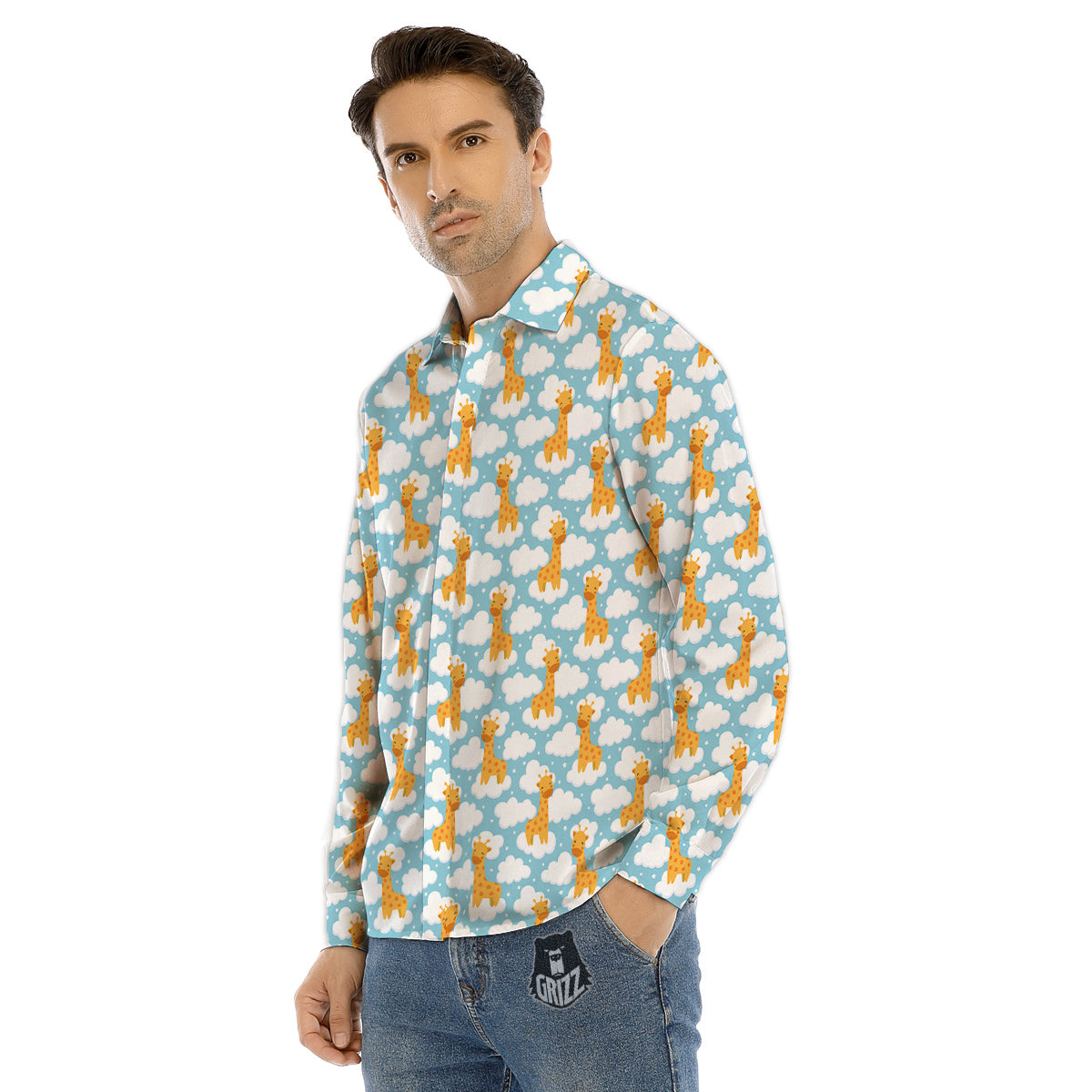 Giraffe Cute Cartoon Print Pattern Men's Dress Shirts-grizzshop