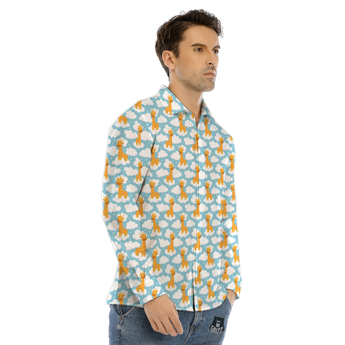 Giraffe Cute Cartoon Print Pattern Men's Dress Shirts-grizzshop