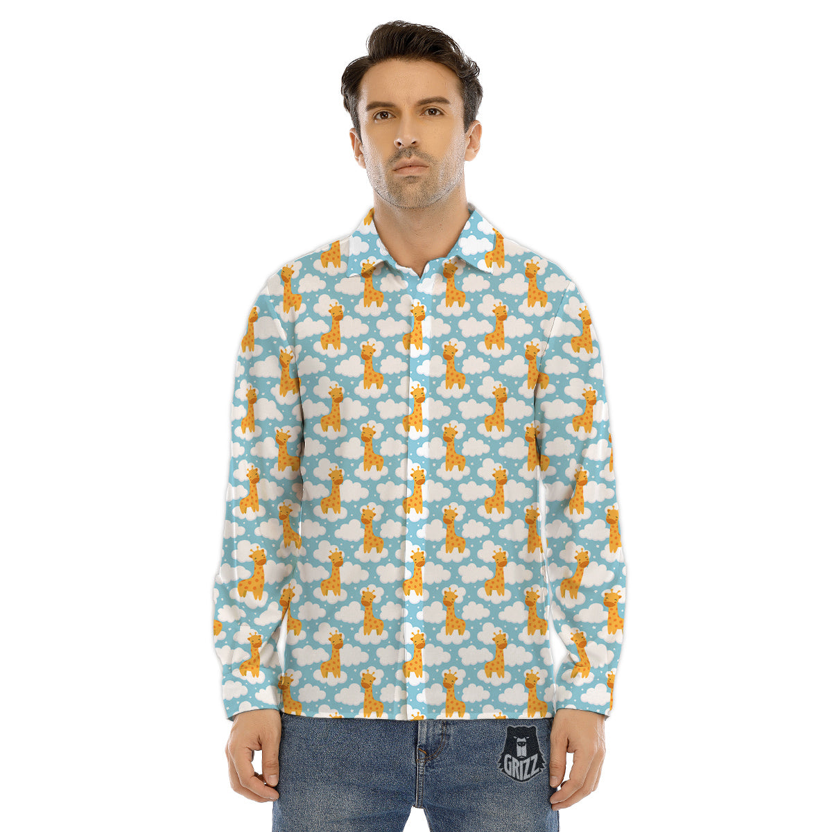 Giraffe Cute Cartoon Print Pattern Men's Dress Shirts-grizzshop