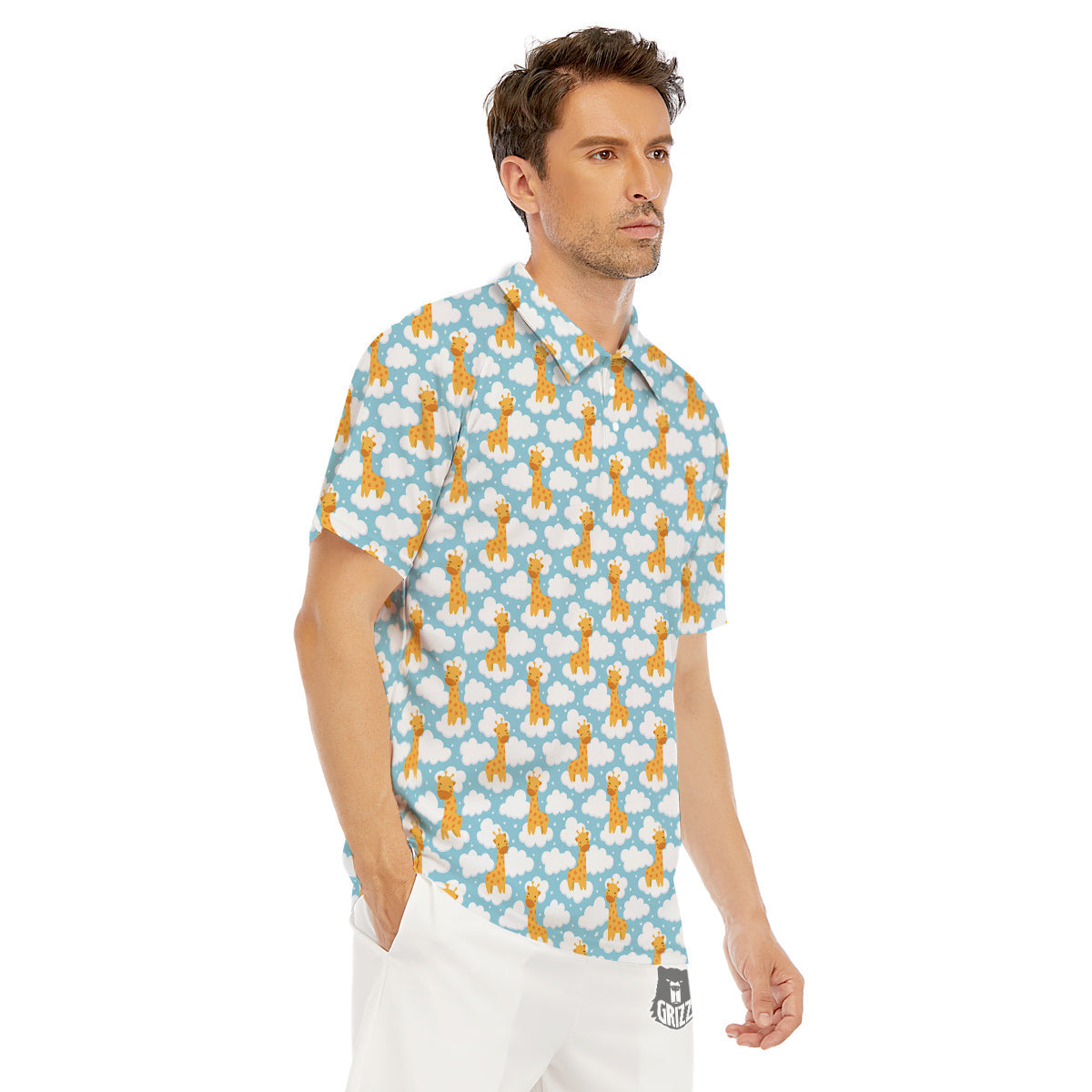Giraffe Cute Cartoon Print Pattern Men's Golf Shirts-grizzshop