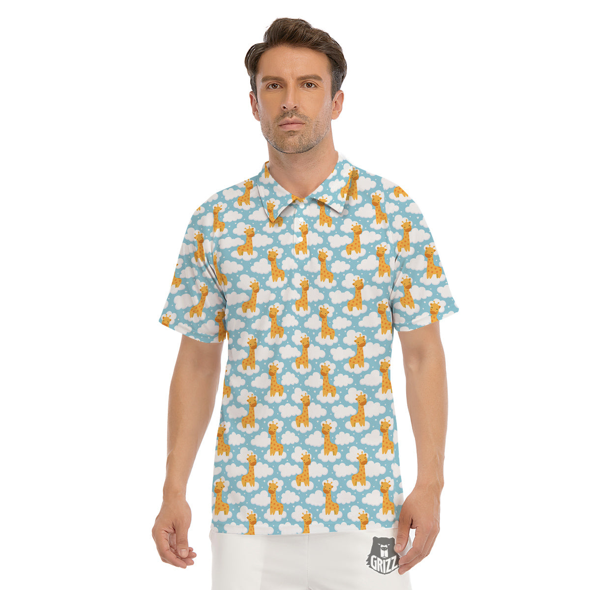 Giraffe Cute Cartoon Print Pattern Men's Golf Shirts-grizzshop