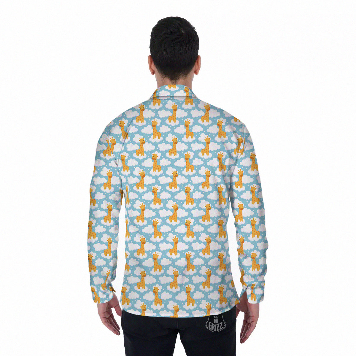Giraffe Cute Cartoon Print Pattern Men's Long Sleeve Shirts-grizzshop