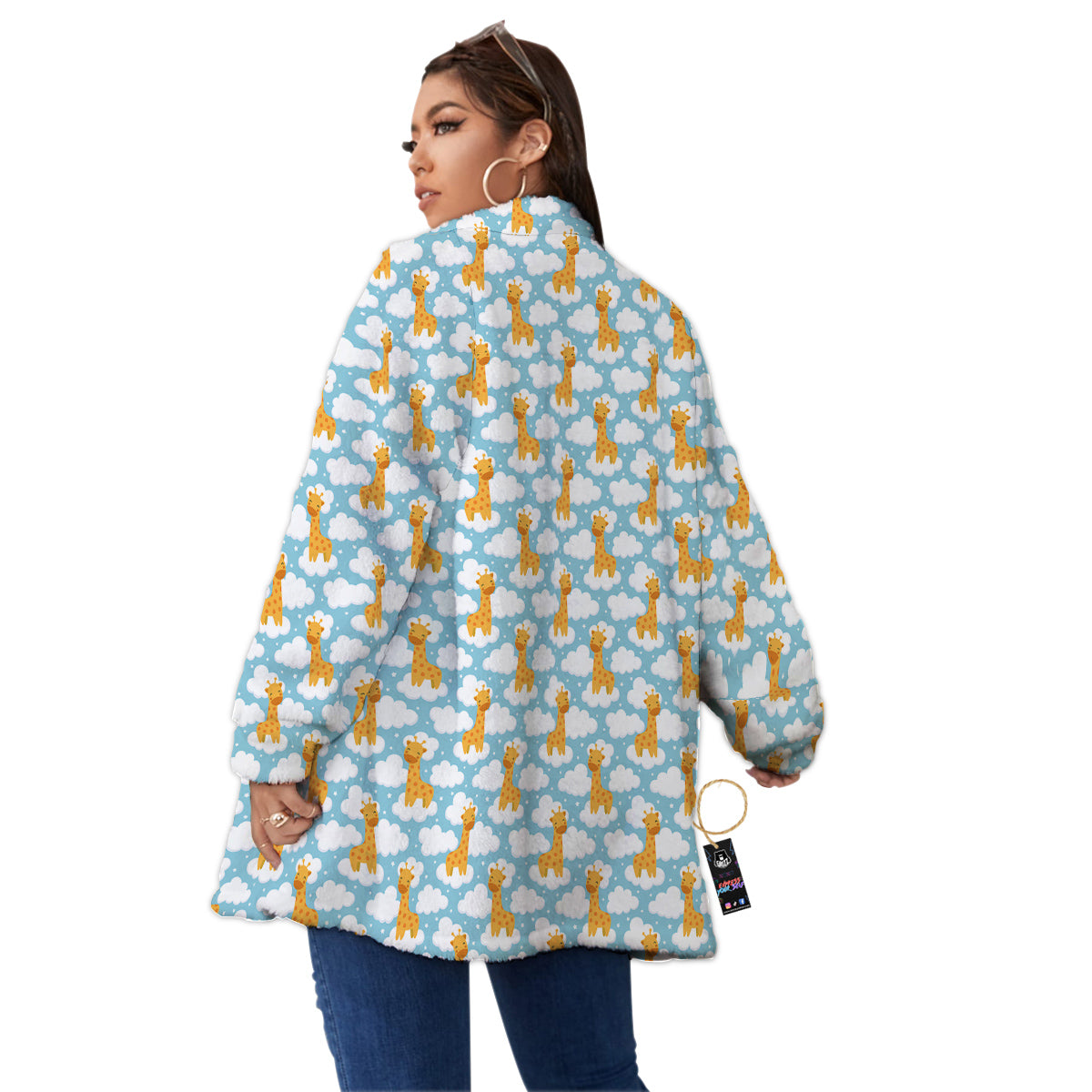 Giraffe Cute Cartoon Print Pattern Women's Sherpa Jacket-grizzshop