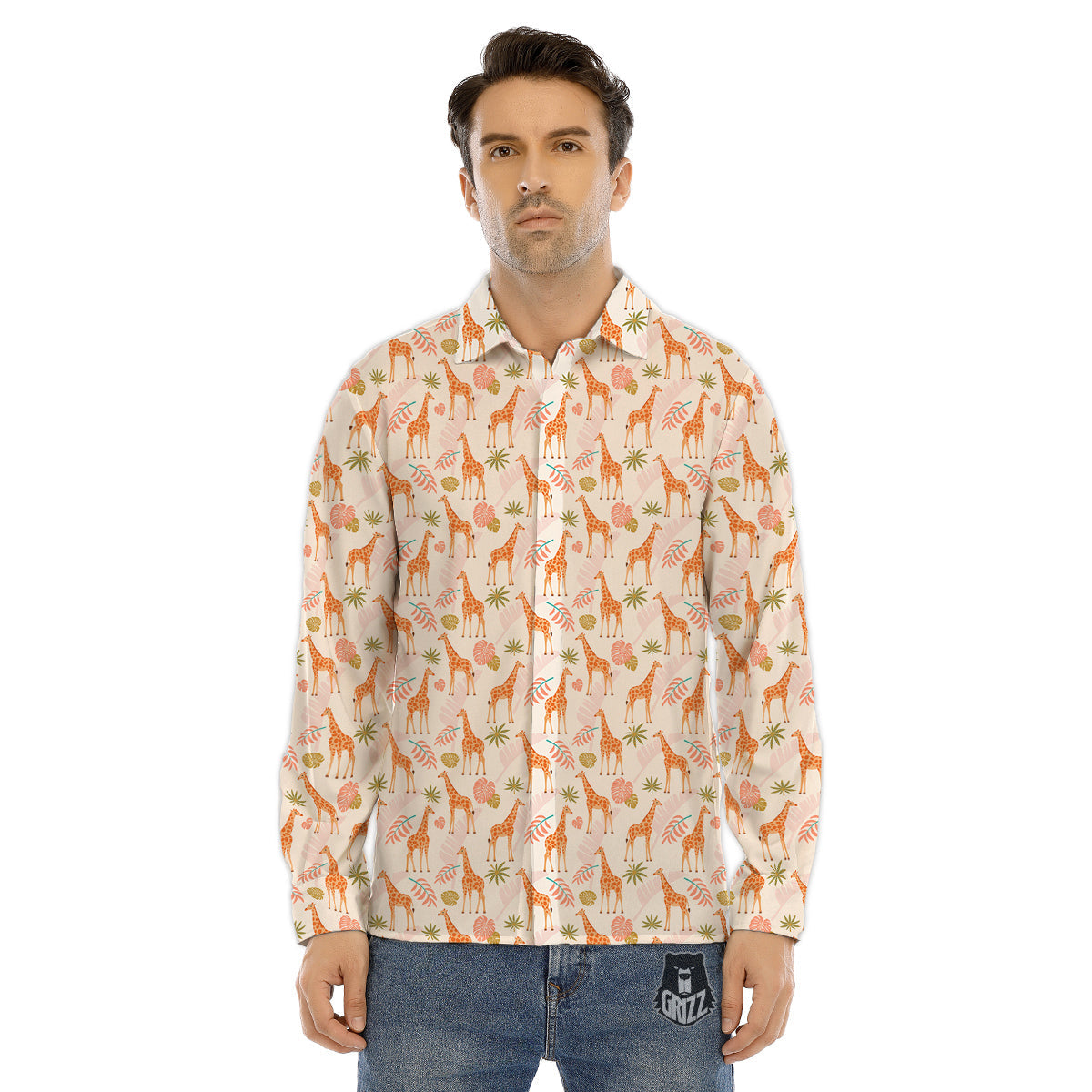 Giraffe Cute Print Pattern Men's Dress Shirts-grizzshop