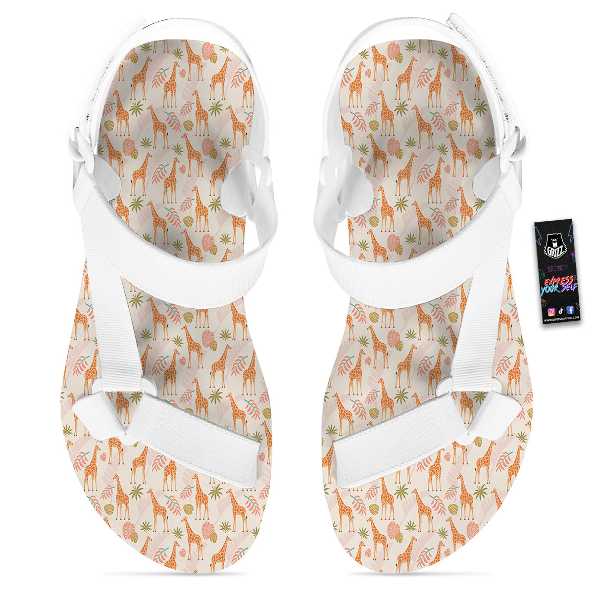 Giraffe Cute Print Pattern White Open Toe Sandals-grizzshop