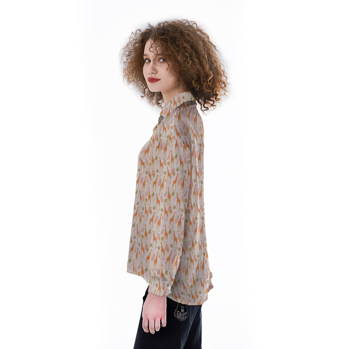 Giraffe Cute Print Pattern Women's Long Sleeve Shirts-grizzshop