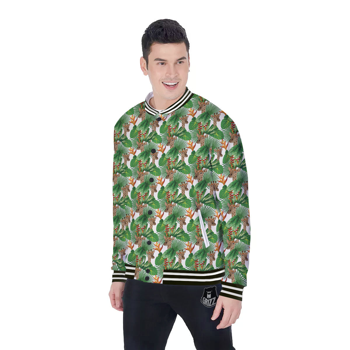 Giraffe Exotic Tropical Print Pattern Baseball Jacket-grizzshop