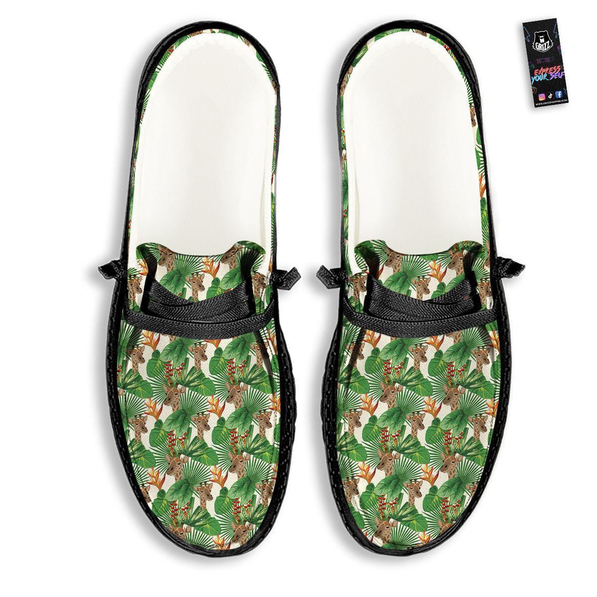 Giraffe Exotic Tropical Print Pattern Black Loafers-grizzshop