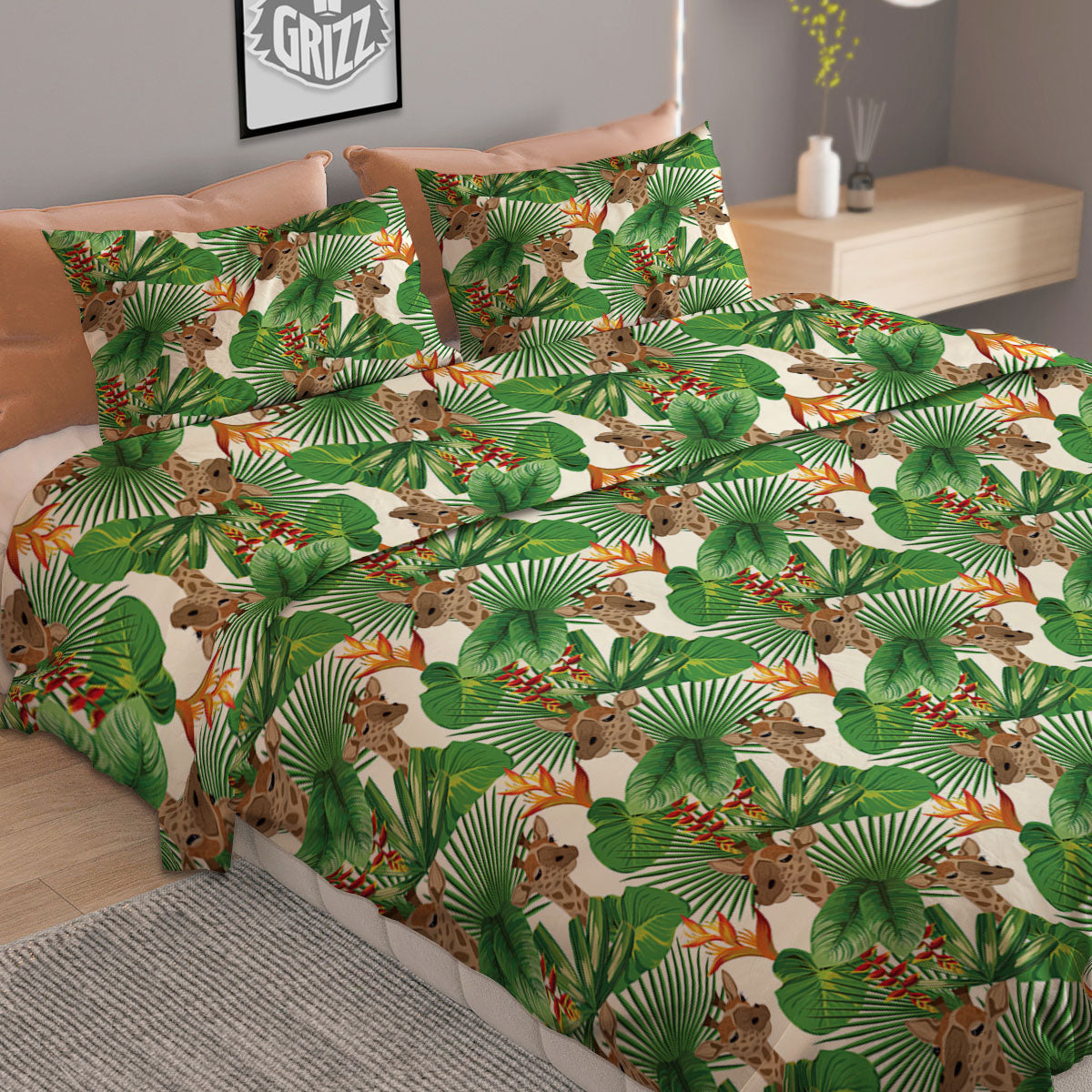 Giraffe Exotic Tropical Print Pattern Duvet Cover Bedding Set-grizzshop