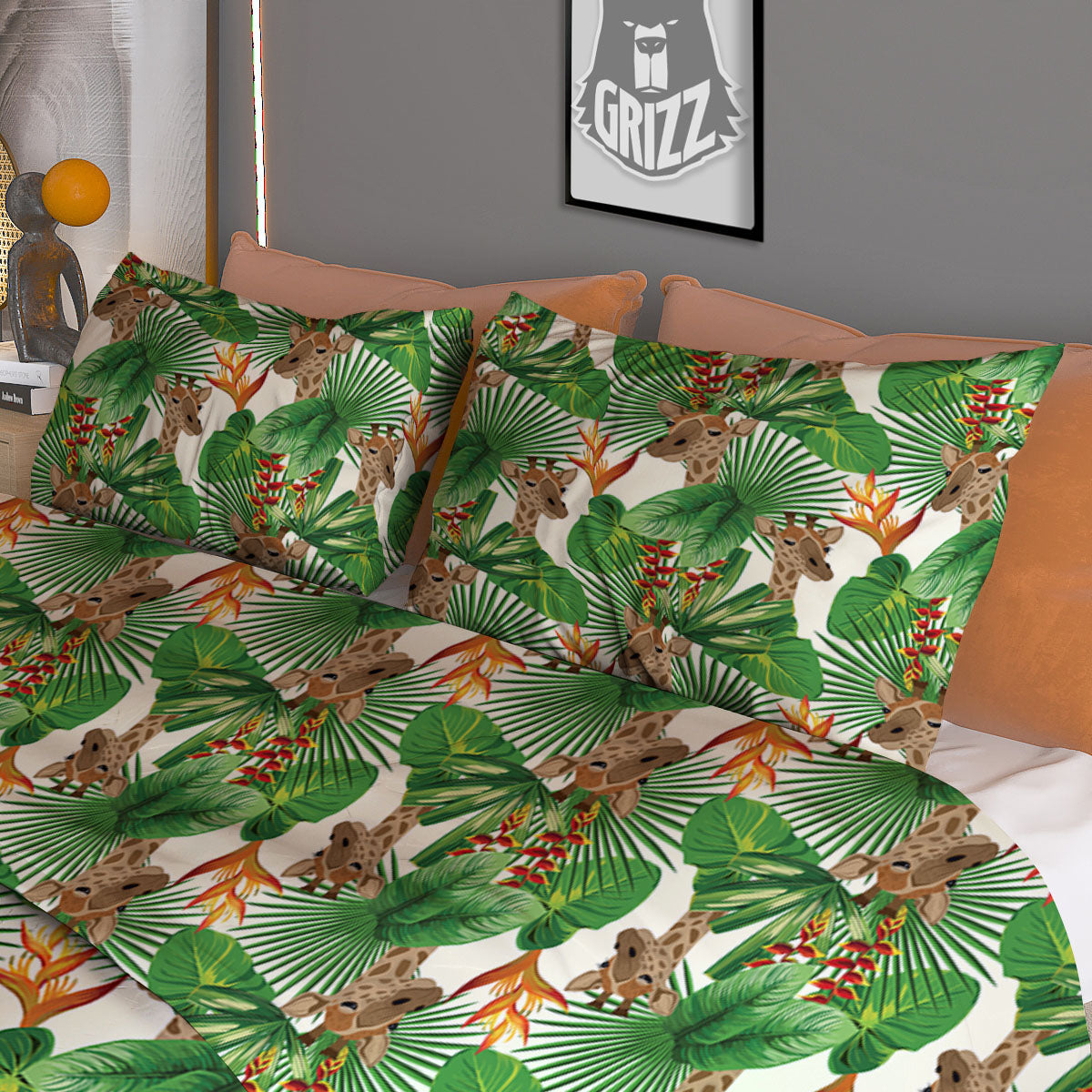 Giraffe Exotic Tropical Print Pattern Duvet Cover Bedding Set-grizzshop