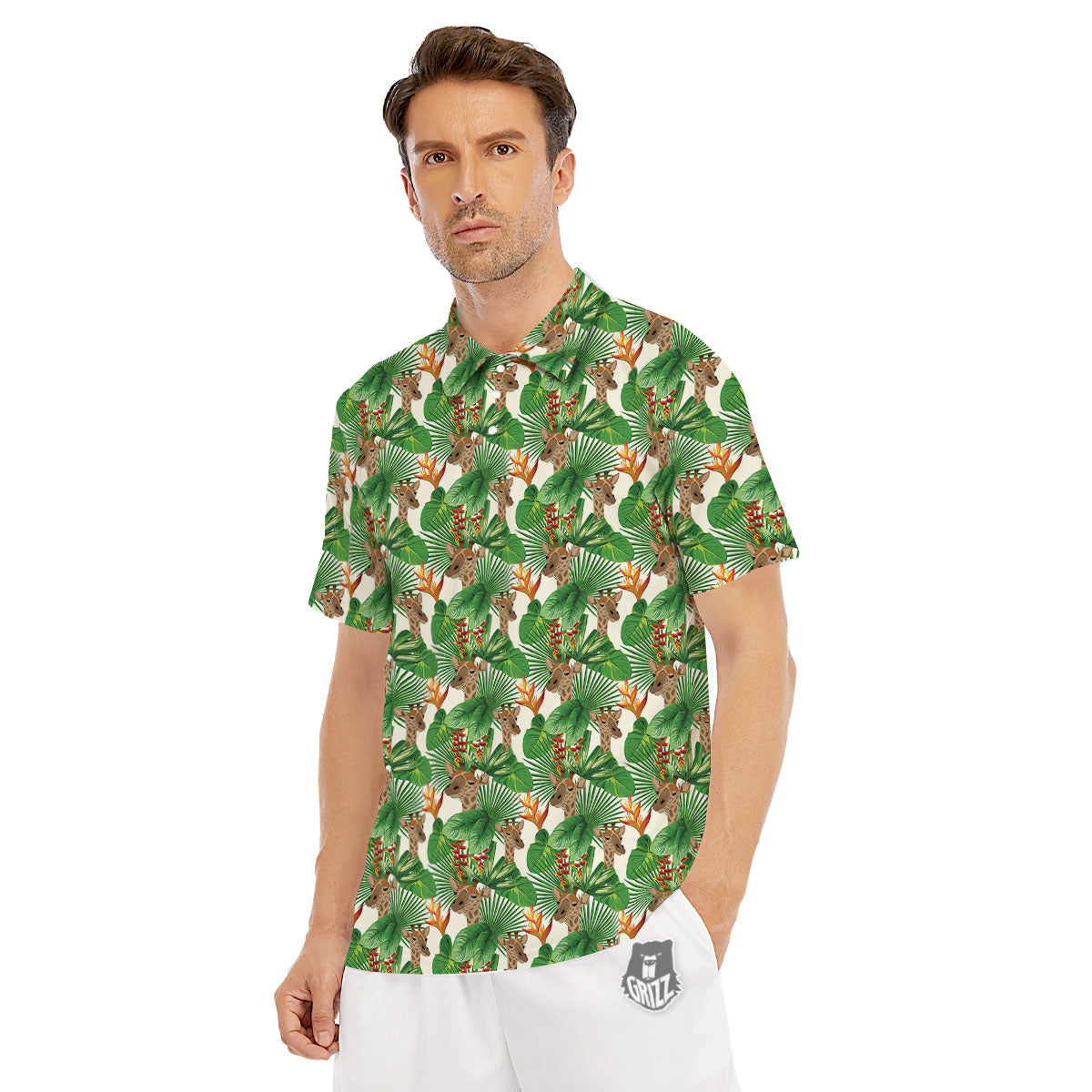 Giraffe Exotic Tropical Print Pattern Men's Golf Shirts-grizzshop