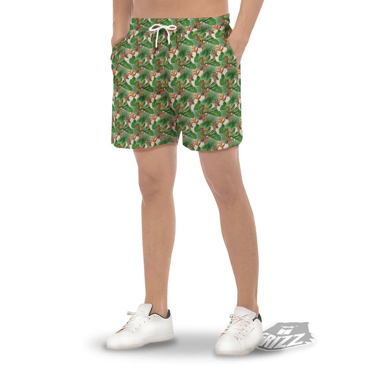 Giraffe Exotic Tropical Print Pattern Men's Gym Shorts-grizzshop