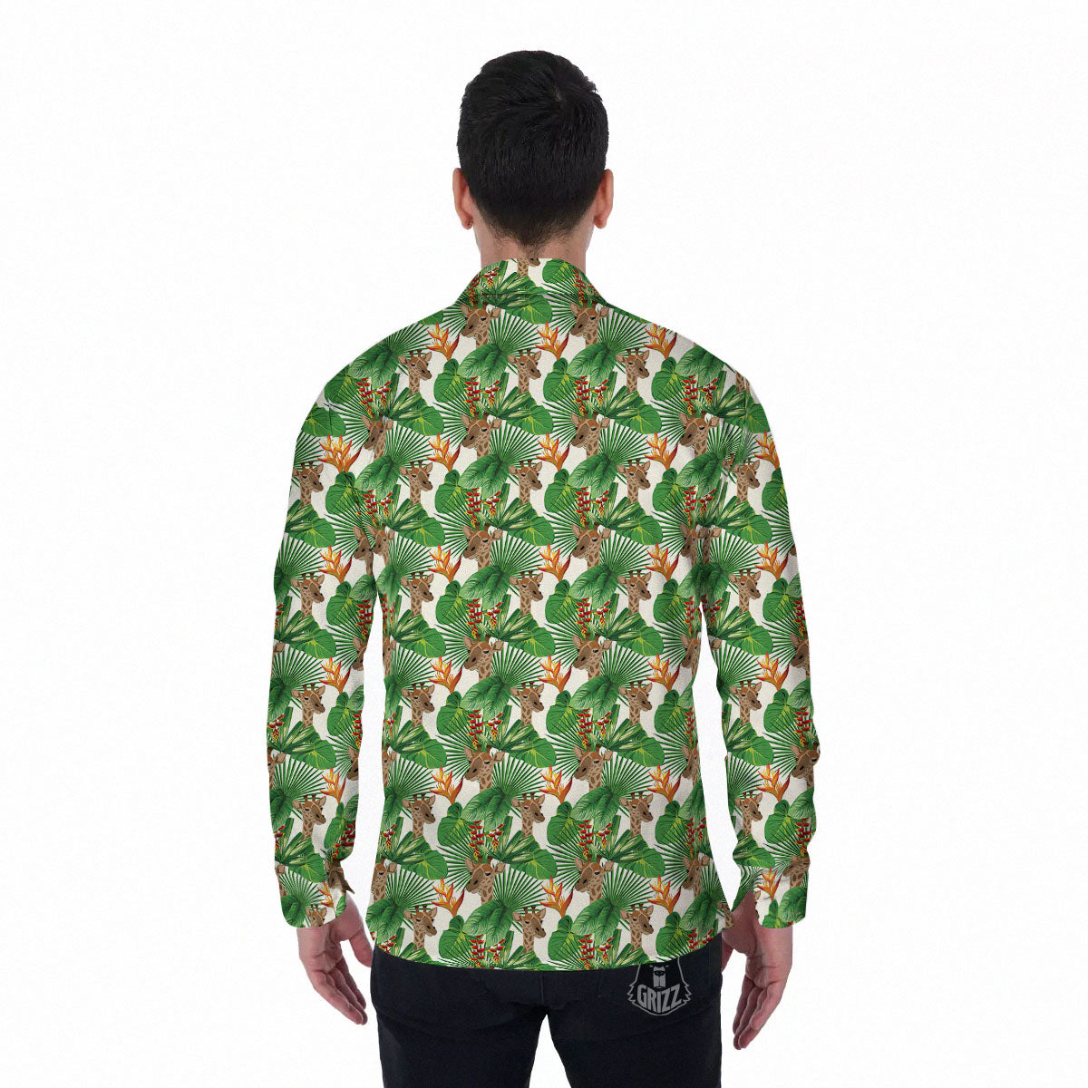 Giraffe Exotic Tropical Print Pattern Men's Long Sleeve Shirts-grizzshop