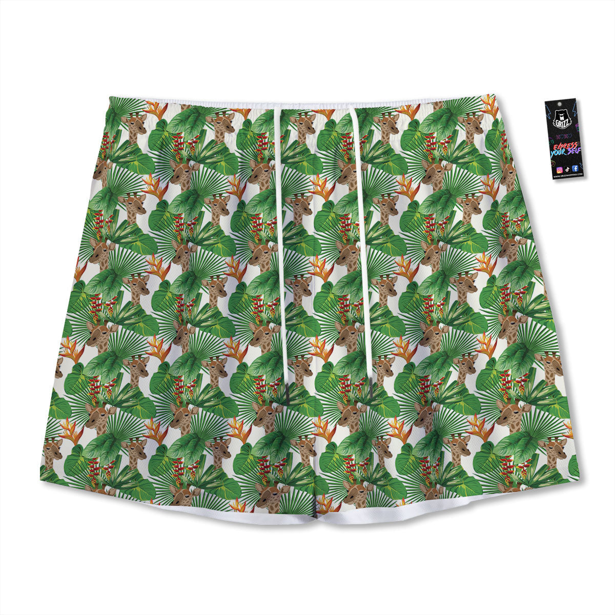 Giraffe Exotic Tropical Print Pattern Mesh Shorts-grizzshop